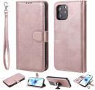 For iPhone 12 / 12 Pro 2 in 1 Solid Color Detachable PU Leather Case with Card Slots & Magnetic Holder & Photo Frame & Wallet & Strap(Rose Gold) - 1