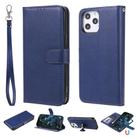 For iPhone 12 Pro Max 2 in 1 Solid Color Detachable PU Leather Case with Card Slots & Magnetic Holder & Photo Frame & Wallet & Strap(Blue) - 1
