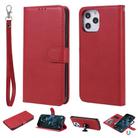 For iPhone 12 Pro Max 2 in 1 Solid Color Detachable PU Leather Case with Card Slots & Magnetic Holder & Photo Frame & Wallet & Strap(Red) - 1