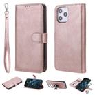 For iPhone 12 Pro Max 2 in 1 Solid Color Detachable PU Leather Case with Card Slots & Magnetic Holder & Photo Frame & Wallet & Strap(Rose Gold) - 1