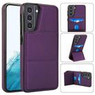 For Samsung Galaxy S21 5G Tri-fold Holder Leather Phone Case with Card Slot(Dark Purple) - 1