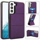 For Samsung Galaxy S22 5G Tri-fold Holder Leather Phone Case with Card Slot(Dark Purple) - 1