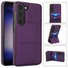 For Samsung Galaxy S23 5G Tri-fold Holder Leather Phone Case with Card Slot(Dark Purple) - 1