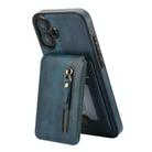 For iPhone 16 Zipper Wallet Split MagSafe Leather Back Phone Case(Blue) - 3