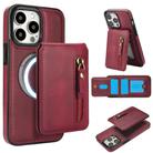 For iPhone 15 Pro Max Zipper Wallet Split MagSafe Leather Back Phone Case(Red) - 1