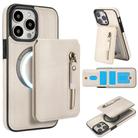 For iPhone 13 Pro Max Zipper Wallet Split MagSafe Leather Back Phone Case(White) - 1