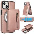 For iPhone 13 mini Zipper Wallet Split MagSafe Leather Back Phone Case(Rose Gold) - 1
