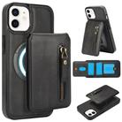 For iPhone 12 mini Zipper Wallet Split MagSafe Leather Back Phone Case(Black) - 1