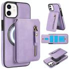 For iPhone 12 mini Zipper Wallet Split MagSafe Leather Back Phone Case(Purple) - 1