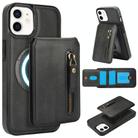 For iPhone 11 Zipper Wallet Split MagSafe Leather Back Phone Case(Black) - 1