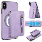 For iPhone X / XS Zipper Wallet Split MagSafe Leather Back Phone Case(Purple) - 1