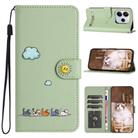 For Redmi Note 14 4G Global 163.25mm Cartoon Cats Leather Phone Case(Green) - 1