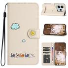 For Redmi Note 14 5G Global Cartoon Cats Leather Phone Case(Beige White) - 1