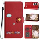 For Xiaomi X7 Pro 5G Cartoon Cats Leather Phone Case(Red) - 1
