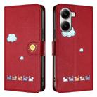 For Xiaomi X7 Pro 5G Cartoon Cats Leather Phone Case(Red) - 2