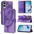 For Samsung Galaxy S25 Edge 5G Embossed Butterfly Leather Phone Case(Purple) - 1