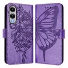 For Samsung Galaxy S25 Edge 5G Embossed Butterfly Leather Phone Case(Purple) - 2
