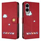For Samsung Galaxy S25 Edge 5G Cartoon Cats Leather Phone Case(Red) - 2
