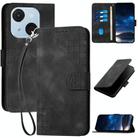 For Itel A50C Grid Butterfly Embossed Pattern Leather Phone Case with Lanyard(Black) - 1