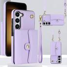 For Samsung Galaxy S24 5G RFID Card Slot Phone Case with Long Lanyard(Purple) - 1