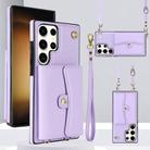For Samsung Galaxy S24 Ultra 5G RFID Card Slot Phone Case with Long Lanyard(Purple) - 1