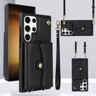 For Samsung Galaxy S25 Ultra 5G RFID Card Slot Phone Case with Long Lanyard(Black) - 1