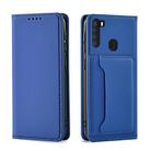 For Samsung Galaxy A21 Strong Magnetism Liquid Feel Horizontal Flip Leather Case with Holder & Card Slots & Wallet(Blue) - 2