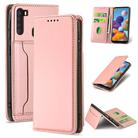 For Samsung Galaxy A21 Strong Magnetism Liquid Feel Horizontal Flip Leather Case with Holder & Card Slots & Wallet(Rose Gold) - 1