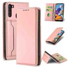 For Samsung Galaxy A21 Strong Magnetism Liquid Feel Horizontal Flip Leather Case with Holder & Card Slots & Wallet(Rose Gold) - 1