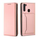 For Samsung Galaxy A21 Strong Magnetism Liquid Feel Horizontal Flip Leather Case with Holder & Card Slots & Wallet(Rose Gold) - 2