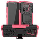 For LG Harmony 4 Tire Texture Shockproof TPU + PC Protective Case with Holder(Rose Red) - 1