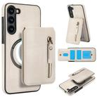 For Samsung Galaxy S23 5G Zipper Wallet Split MagSafe Leather Back Phone Case(White) - 1