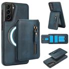 For Samsung Galaxy S21 5G Zipper Wallet Split MagSafe Leather Back Phone Case(Blue) - 1