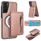 For Samsung Galaxy S21 5G Zipper Wallet Split MagSafe Leather Back Phone Case(Rose Gold) - 1