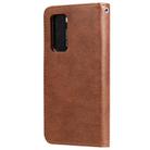 For Huawei P40 2 in 1 Solid Color Detachable PU Leather Case with Card Slots & Magnetic Holder & Photo Frame & Wallet & Strap(Brown) - 3