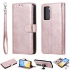 For Huawei P40 2 in 1 Solid Color Detachable PU Leather Case with Card Slots & Magnetic Holder & Photo Frame & Wallet & Strap(Rose Gold) - 1