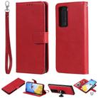 For Huawei P40 Lite 2 in 1 Solid Color Detachable PU Leather Case with Card Slots & Magnetic Holder & Photo Frame & Wallet & Strap(Red) - 1