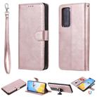 For Huawei P40 Lite 2 in 1 Solid Color Detachable PU Leather Case with Card Slots & Magnetic Holder & Photo Frame & Wallet & Strap(Rose Gold) - 1