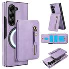 For Samsung Galaxy Z Fold5 Zipper Wallet Split MagSafe Leather Back Phone Case(Purple) - 1