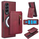 For Samsung Galaxy Z Fold4 Zipper Wallet Split MagSafe Leather Back Phone Case(Red) - 1