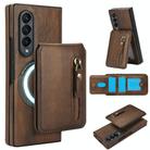 For Samsung Galaxy Z Fold4 Zipper Wallet Split MagSafe Leather Back Phone Case(Brown) - 1