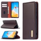 For Huawei P40 2 in 1 Detachable Magnetic Horizontal Flip Genuine Leather Case with Holder & Card Slots & Wallet(Dark Brown) - 1