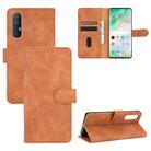 For OPPO Reno3 5G (Japanese Version) Solid Color Skin Feel Magnetic Buckle Horizontal Flip Calf Texture PU Leather Case with Holder & Card Slots & Wallet(Brown) - 1