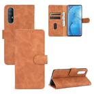 For OPPO Reno3 Pro 5G Solid Color Skin Feel Magnetic Buckle Horizontal Flip Calf Texture PU Leather Case with Holder & Card Slots & Wallet(Brown) - 1
