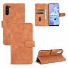 For OPPO Reno3 A(Japanese Version) Solid Color Skin Feel Magnetic Buckle Horizontal Flip Calf Texture PU Leather Case with Holder & Card Slots & Wallet(Brown) - 1