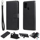 For Samsung Galaxy A21s 2 in 1 Solid Color Detachable PU Leather Case with Card Slots & Magnetic Holder & Photo Frame & Wallet & Strap(Black) - 1