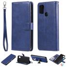 For Samsung Galaxy A21s 2 in 1 Solid Color Detachable PU Leather Case with Card Slots & Magnetic Holder & Photo Frame & Wallet & Strap(Blue) - 1