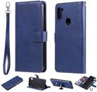 For Samsung Galaxy M11 / A11 2 in 1 Solid Color Detachable PU Leather Case with Card Slots & Magnetic Holder & Photo Frame & Wallet & Strap(Blue) - 1