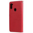 For Samsung Galaxy M11 / A11 2 in 1 Solid Color Detachable PU Leather Case with Card Slots & Magnetic Holder & Photo Frame & Wallet & Strap(Red) - 3