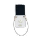 For Honor Magic V Flip Kirin Pattern Full Coverage Phone Case with Wrist Strap(White) - 1